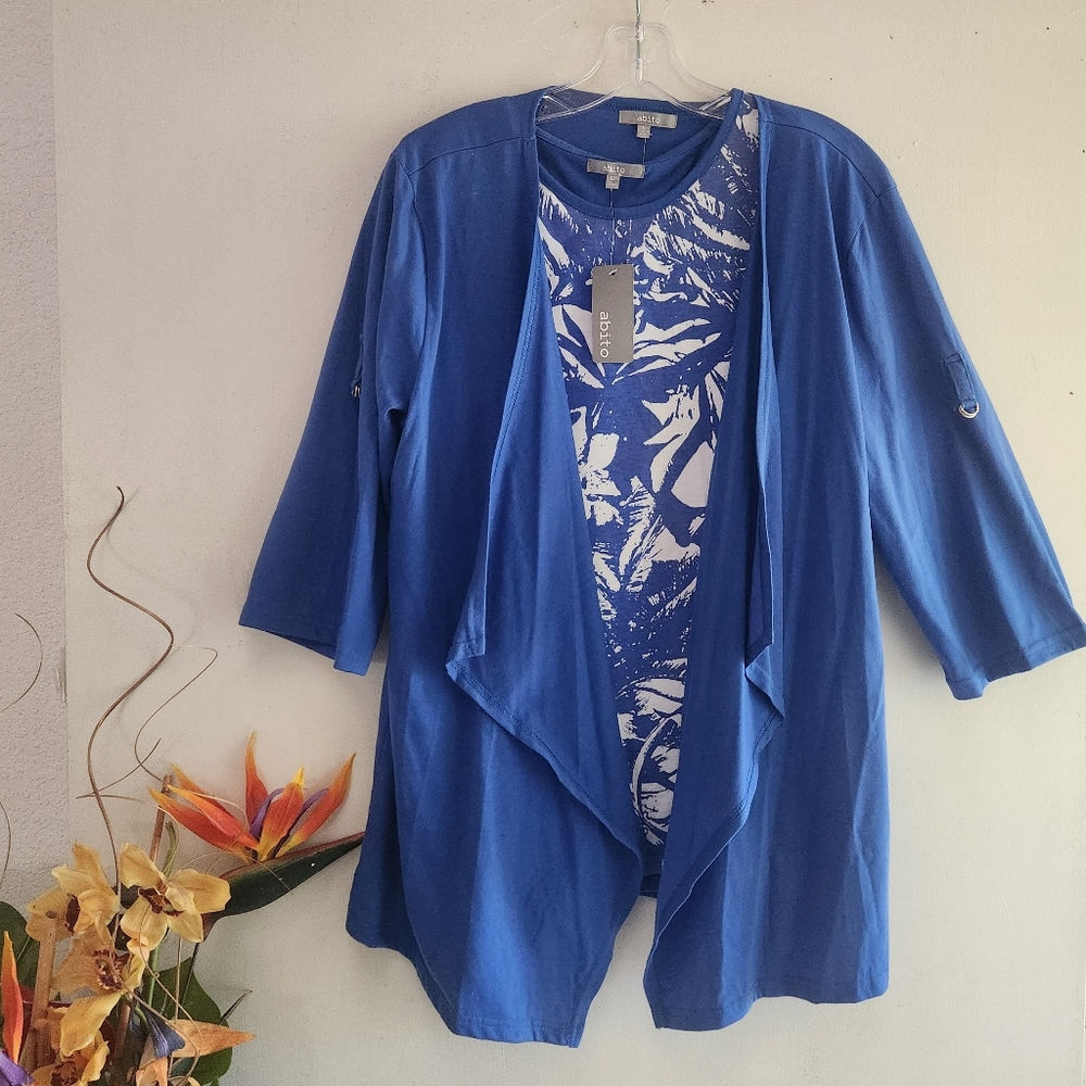 🆕️ Abito NWT 2 Piece Tropical Tank Top and Roll-Up Sleeves Cardigan Large Set
